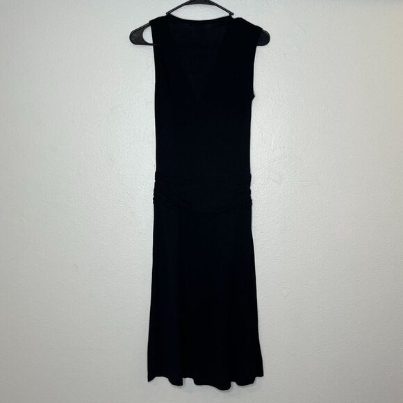 James Perse Jersey Knit Deep V Surplice Neckline Tencel Black Midi Dress Small 1 - Picture 5 of 7